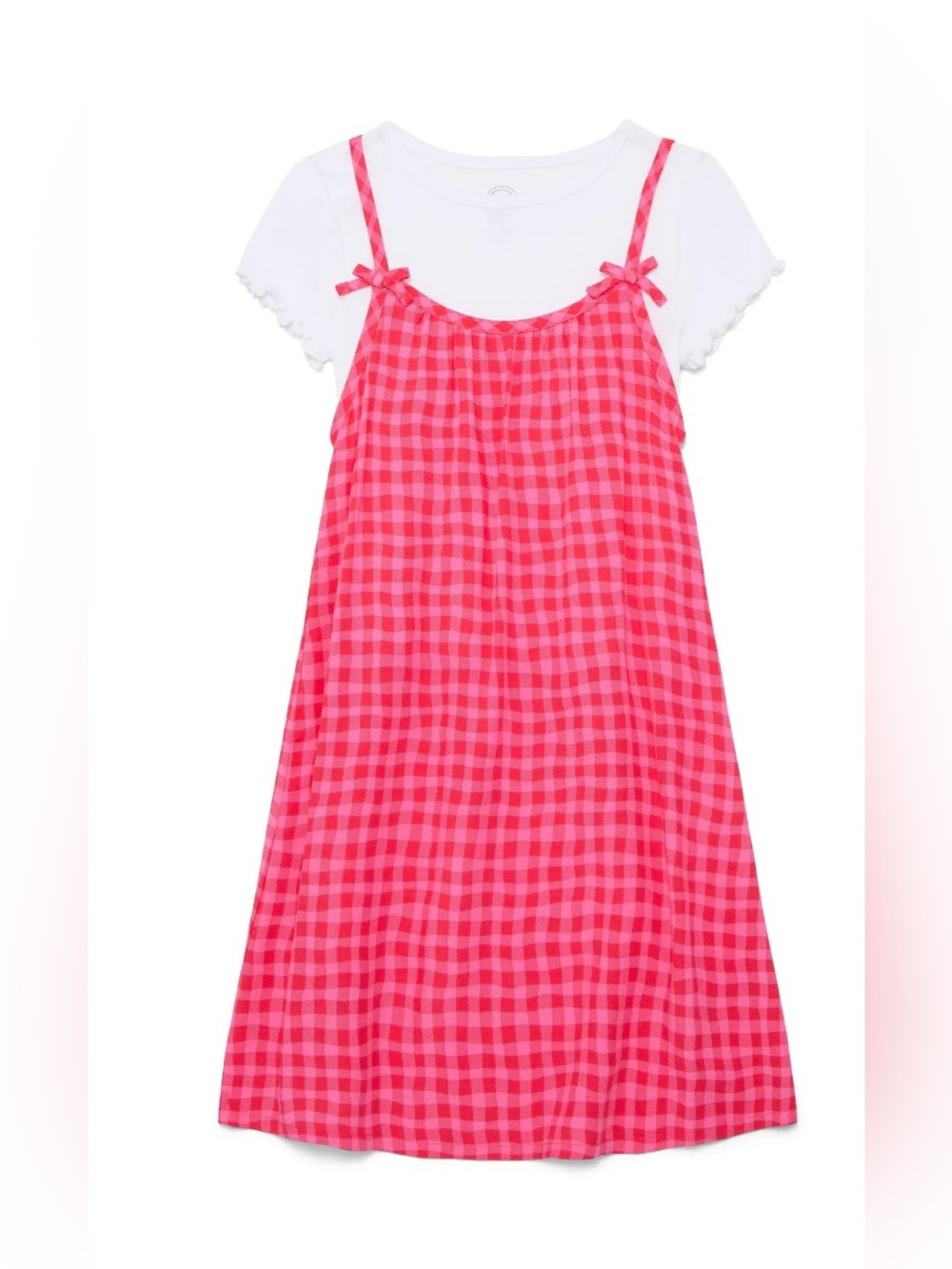 NWT Wonder Nation Girls‎ 2-Piece Gingham Slip Dress Tee Set Pink XS 4/5
